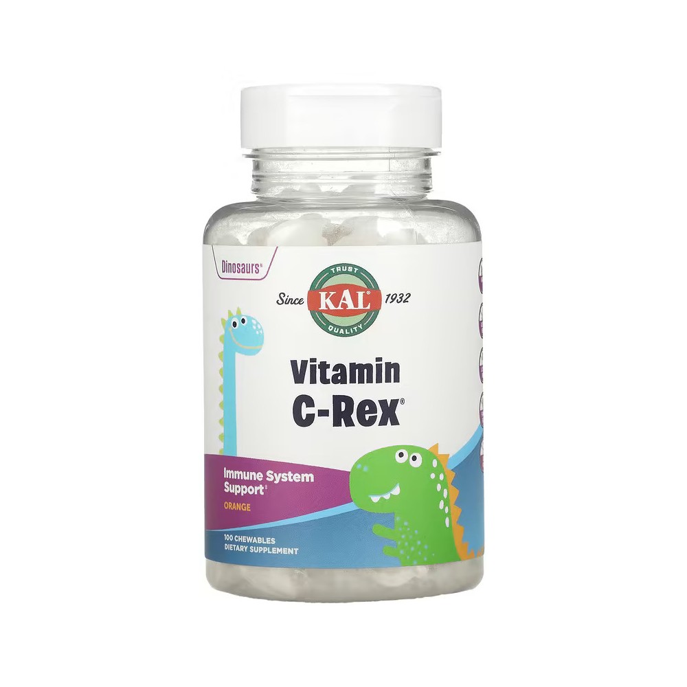 Dinosaurios, Vitamina C-Rex, Naranja, 100 comprimidos masticables de KAL SOLARAY CAL-56410 Vitamina C salud.bio