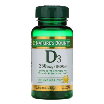Vitamina D3, 250 mcg (10 000 UI), 72 Perlas de rápida liberación de Nature's Bounty NATURE´S BOUNTY NRT-35873 Vitamina A y D ...