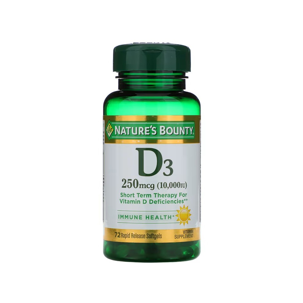 Vitamina D3, 250 mcg (10 000 UI), 72 Perlas de rápida liberación de Nature's Bounty NATURE´S BOUNTY NRT-35873 Vitamina A y D ...