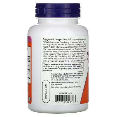 Arándanos Mannose, 90 cápsulas vegetales de Now Foods NOW Foods NOW-02814 Bienestar urinario. Ayuda en el bienestar urinario....