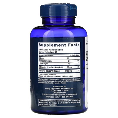 D-Ribose Nicotinamide Riboside 1020mg, 100 comp. de Life Extension Life Extension LEX-14733 Patologías e indicaciones salud.bio