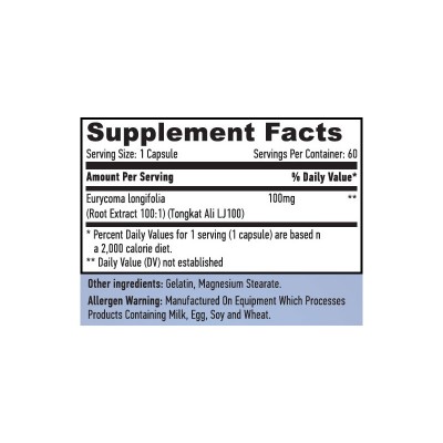 Longjack (Eurycoma longifolia) 100:1 / 100mg / 60 Caps de Haya labs Haya Labs HAY-15683 Salud Sexual y Fertilidad salud.bio