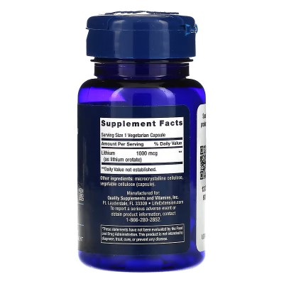 Orotato de litio, 1000mcg 100 cápsulas Vegetales de Life Extension Life Extension LEX-24031 Estados emocionales, ansiedad, es...