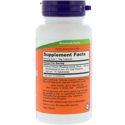 Rhodiola, 500 mg, 60 cápsulas vegetales de Now Foods NOW Foods NOW-04754 Estados emocionales, ansiedad, estrés, depresión, re...