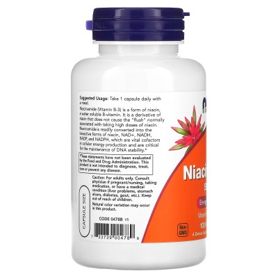 Niacinamida (vitamina B3) 500mg, 100 cápsulas vegetales de NOW Foods NOW Foods NOW-00478 Vitamina B salud.bio