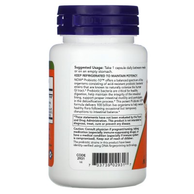Probiotic-10, Cuidado restaurativo, 100.000 millones, 30 cápsulas vegetales de NOW Foods NOW Foods NOW-02931 Ayudas aparato D...