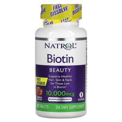 Biotina de Disolución rápida 10.000mcg (Máxima concentración) Fresa, de Natrol Natrol NTL-06885 Piel, Cabello y Uñas, Complem...