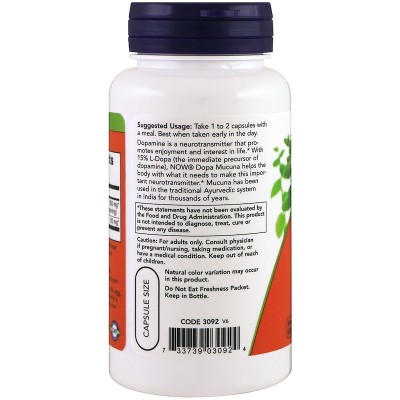 L-Dopa Mucuna, 90 cápsulas vegetales de Now Foods NOW Foods NOW-03092 Estados emocionales, ansiedad, estrés, depresión, relax...