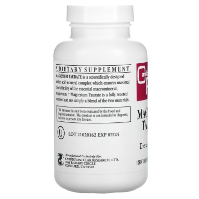 Taurato de magnesio, 180 cápsulas vegetales de Cardiovascular Research Ltd. Cardiovascular Research Ltd. CVR-03486 Suplemento...