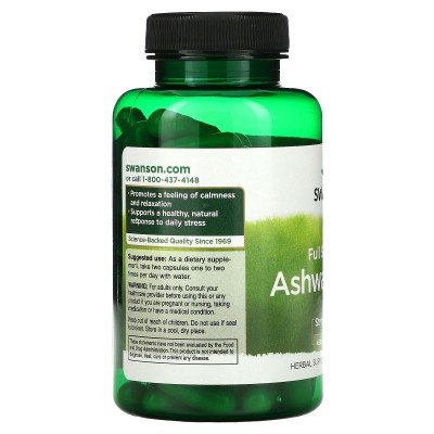 Ashwagandha, 450 mg, 100 cápsulas de Swanson Swanson SWV-01957 Estados emocionales, ansiedad, estrés, depresión, relax salud.bio