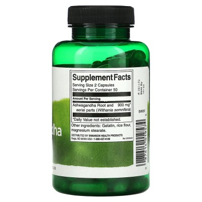 Ashwagandha, 450 mg, 100 cápsulas de Swanson Swanson SWV-01957 Estados emocionales, ansiedad, estrés, depresión, relax salud.bio