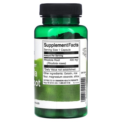 Raíz de Rhodiola rosea de espectro completo, 400 mg, 100 cápsulas de Swanson Swanson SWV-11004 Estados emocionales, ansiedad,...