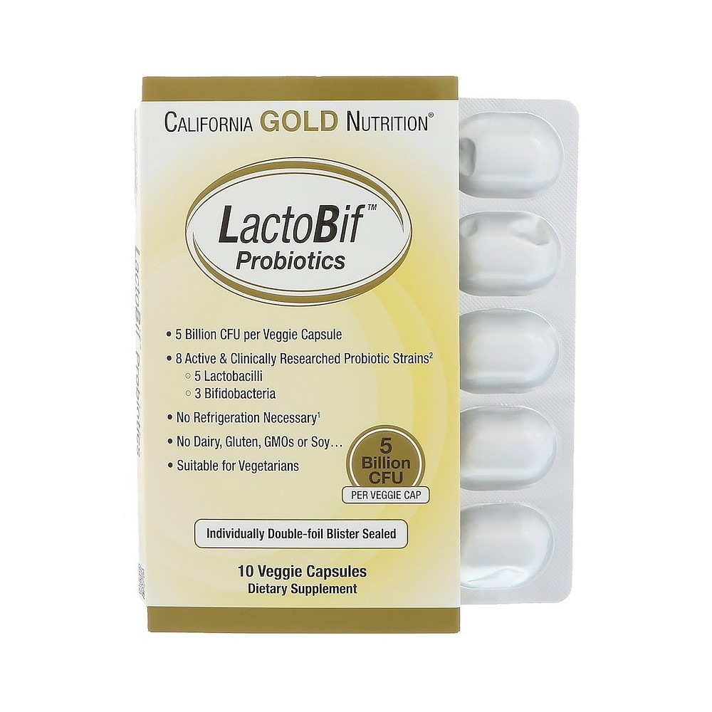 Probióticos LactoBif, 5 Billones CFU, 10 ó 60 Cápsulas Veggie de California Gold Nutrition California Gold Nutrition  Ayudas ...