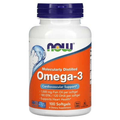 Omega-3, 180 EPA/120 DHA, en cápsulas blandas de NOW Foods NOW Foods  Ayudas niveles Colesterol y Trigliceridos salud.bio