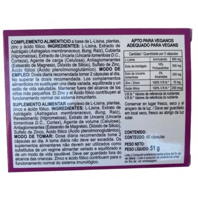 Lisina + Uncaria Forte (con Astrágalus) de Integralia INTEGRALIA INT-547 Sistema inmunitario salud.bio