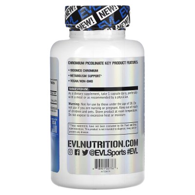 Picolinato de cromo, 1000 mcg, 30 cápsulas de EVLution Nutrition EVLution Nutrition EVL-02776 Ayuda Glucemia y Diabetes salud...