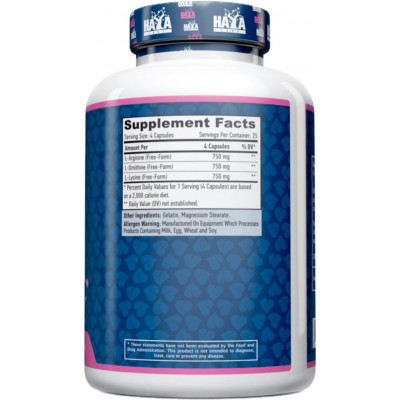 L-Arginina L-ornitina L-lisina 100 Caps. de Haya labs Haya Labs 15680 Aminoácidos salud.bio