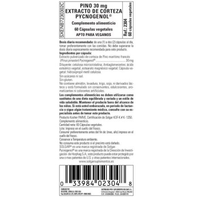 Pycnogenol®, 30 mg, 60 cápsulas vegetales de Solgar SOLGAR SOL-02304 Antioxidantes salud.bio