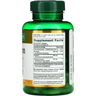 Cromo y Canela en cápsulas de Nature's Bounty Nature'S Bounty 71546 Ayuda Glucemia y Diabetes salud.bio