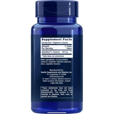 L-Teanina (L-Theanine) 100mg 60 Cápsulas Vegetales de Life Extension Life Extension LEX-16836 Estados emocionales, ansiedad, ...