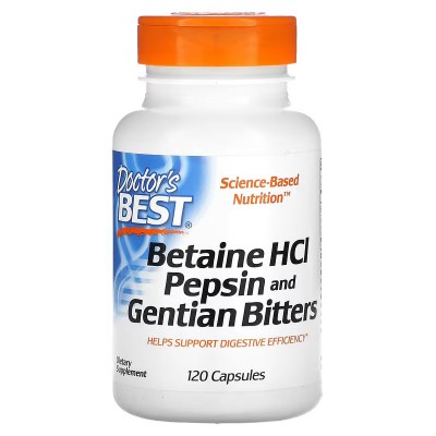 Betaína Clorhidrato con pepsina y amargo de genciana, 120 cápsulas de Doctor's Best DOCTOR'S BEST DRB-00163 Ayudas aparato Di...