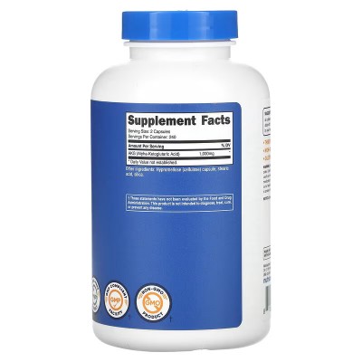 AKG (ácido alfa-cetoglutárico), 1000 mg, 240 cápsulas de Nutricost Nutricost NCS-67989 Aminoácidos salud.bio