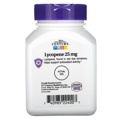 Licopeno, 25 mg, 60 comprimidos de 21st Century 21ST Century HealthCare CEN-22400 Antioxidantes salud.bio