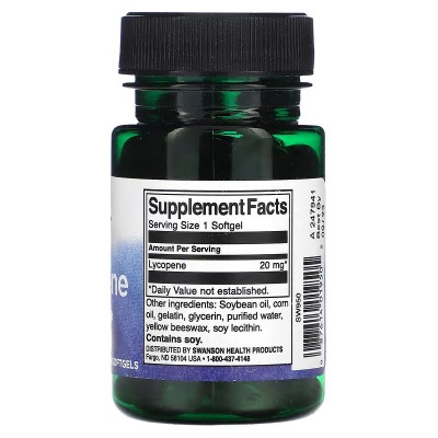 Licopeno, 20 mg, 60 cápsulas blandas de Swanson Swanson SWV-01950 Antioxidantes salud.bio