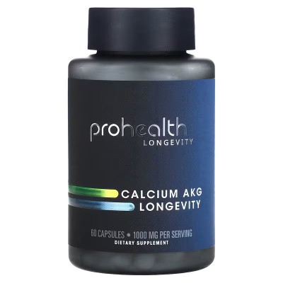 Alfa-cetoglutarato de calcio para favorecer la longevidad, 1000 mg, 60 cápsulas (500 mg por cápsula) de ProHealth Longevity P...