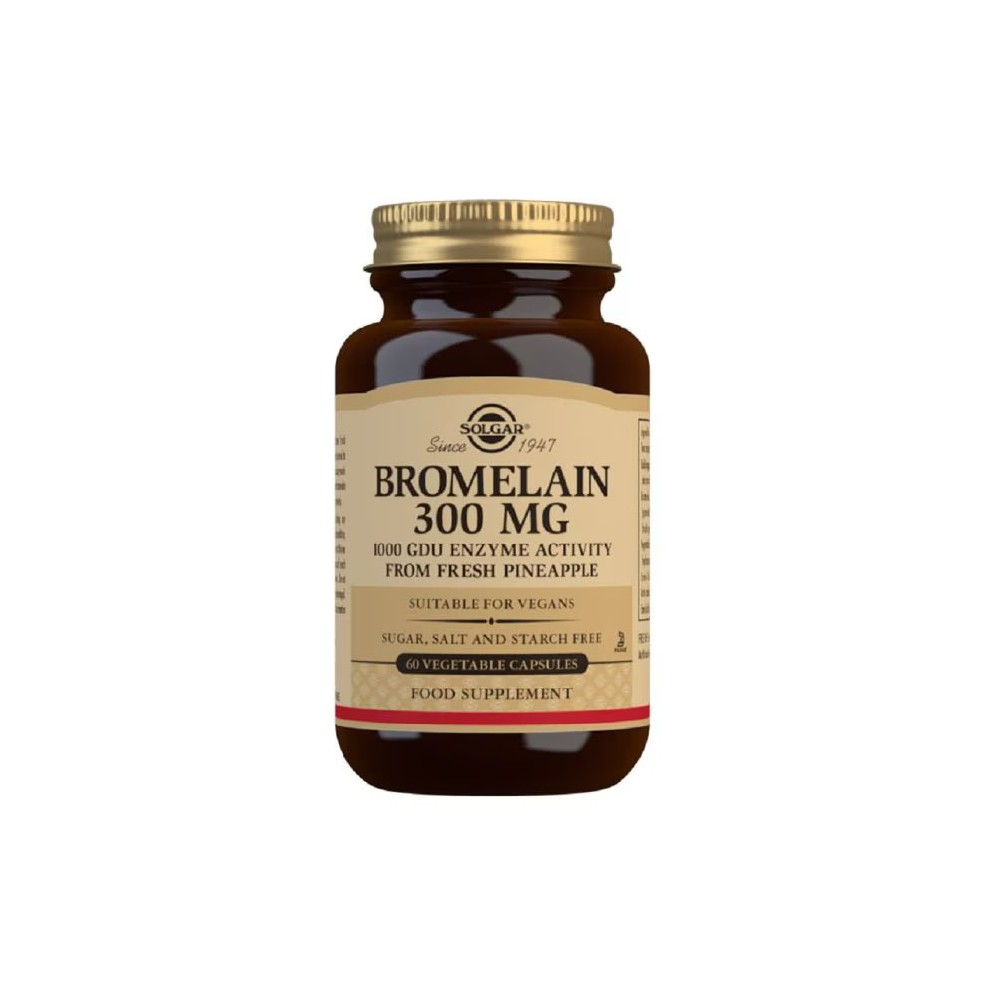 Bromelaina 300mg 60 Cápsulas Vegetales de Solgar SOLGAR SOL-00465 Ayudas aparato Digestivo salud.bio