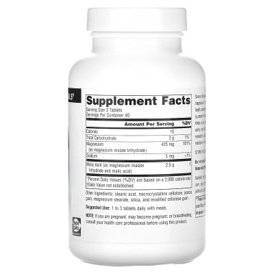 Ácido málico y Magnesio, 2500 mg, 120 comprimidos de Source Naturals Source Naturals® SNS-02780 Suplementos Minerales  salud.bio