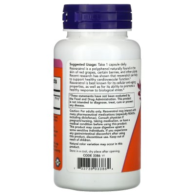 Resveratrol con concentración extra, 350 mg, 60 cápsulas vegetales de NOW Foods NOW Foods NOW-03386 Antioxidantes salud.bio