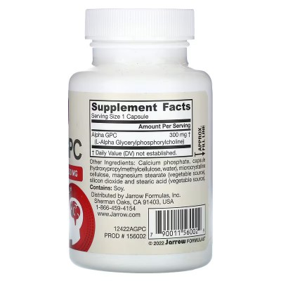 Alpha GPC, 300 mg, 60 cápsulas vegetales de Jarrow Formulas Jarrow Formula JRW-56002 Memoria salud.bio