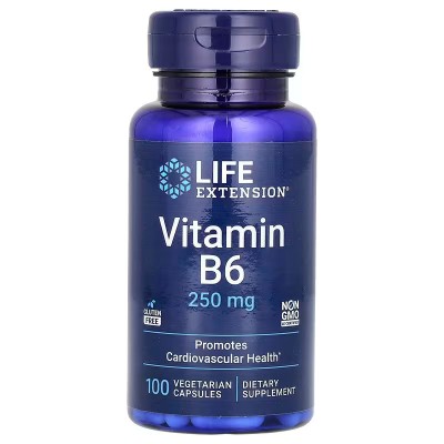 Vitamina B6, 250 mg, 100 cápsulas vegetarianas de Life Extension Life Extension LEX-15351 Vitamina B salud.bio